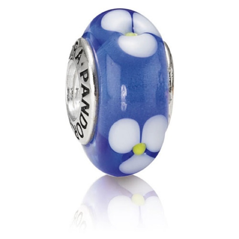 Retired Blue Murano Glass Flowers Pandora Bead